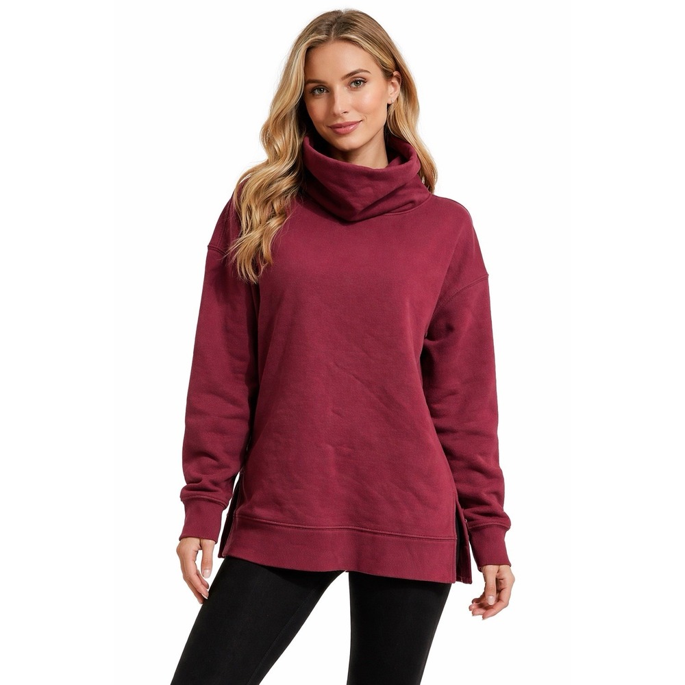 Athleta 24/7 Sweatshirt Women sz Small Oversized Funnel Neck Pullover Burgundy‎